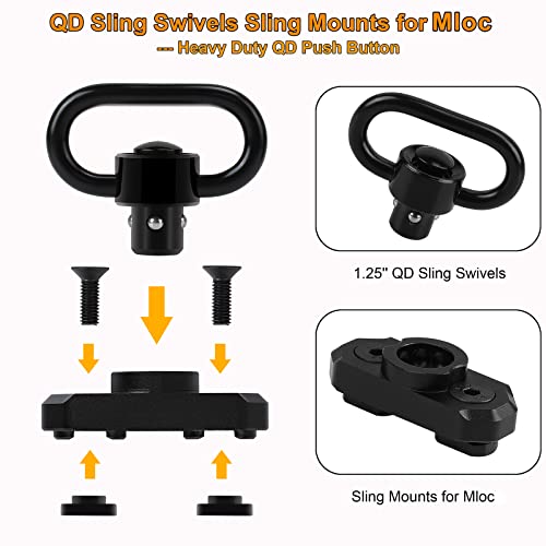 REERON 2 Point Sling & Mloc Sling Mount - Adjustable Extra Long Two Point Traditional Rifle Sling with 2 Pack 1.25\" QD Sling Swivels Mounts for M Lock Rail System (2 Pack Mloc Sling Mounts) - Thumbnail 3