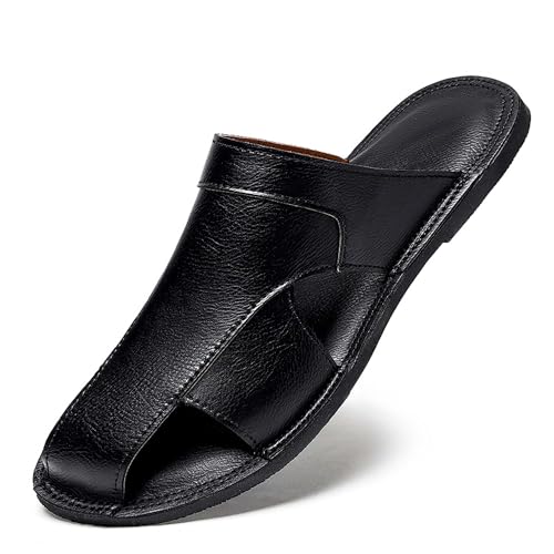 Mens Premium Genuine Leather Slide Sandals, Fashion Casual Mens Slide Sandals, Rubber non-slip sole, soft and lightweight shoes.