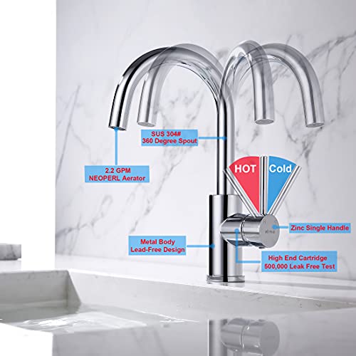 Single Hole Bar Faucet Chrome, Wipphs Small Kitchen Sink Faucets With Hot And Cold Supply Lines, Single Handle Lead-Free Modern Wet Bar Faucet #TOP1