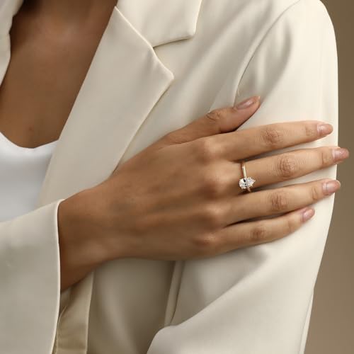 Engagement Rings for Women 14K Gold Plated Pear Cubic Zirconia Ring Dainty Gold Promise Ring Wedding Band Rings for Women Trendy Gold Jewelry4