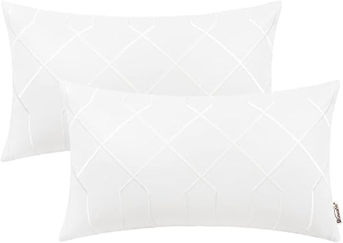 BRAWARM Fundas de almohada de cuero 30,5 x 51 cm, paquete de 2 fundas de almohada lumbar de cuero sintético blanco, fundas de almohada decorativas