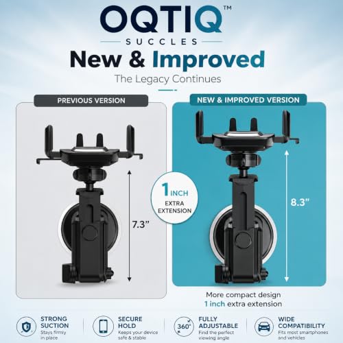Image of OQTIQ SUCGLES Easy One Touch Car Phone Holder, Dashboard & Windshield Mobile Mount with Suction Cup, Telescopic Arm & 360 Rotation, Universal Stand for iPhone, Samsung & All Smartphones