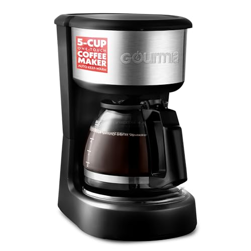 Gourmia Coffee Maker – 5 Cup, One-Touch Brew, Pause & Serve, Automatic Keep Warm, Stainless Steel Accents, Black