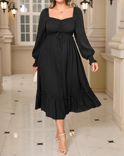 Image of Pinup Fashion Plus Size Summer Dresses-2026 Casual Puff Sleeve Sweetheart Neckline Smocked Short Babydoll Dress