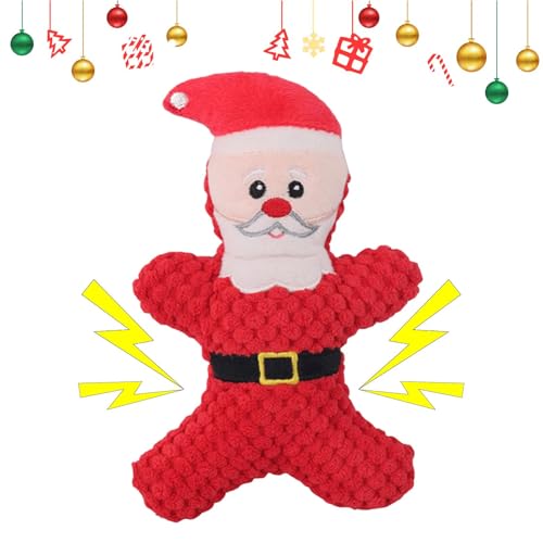 クリスマスの犬のおもちゃ - スクイーカー付きの噛むフェッチ脳刺激おもちゃ,子犬の噛むおもちゃ、柔らかいペ ットのおもちゃ、ぬいぐるみ、かわいい、耐久性のある、インタラクティブなクリスマステーマの攻撃的な咀嚼者向けのタフな犬用噛むおもちゃ