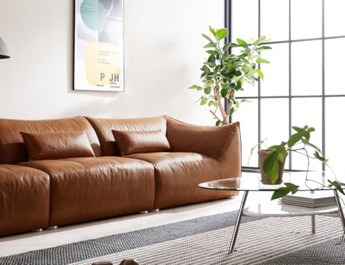 Image of Fabrique Armour 3 Seater Moden Design Leatherette Brown Sofa Sturdy Design with a Lightweight Frame & Stainless Steel Legs | Furniture for Home Office & Living Room
