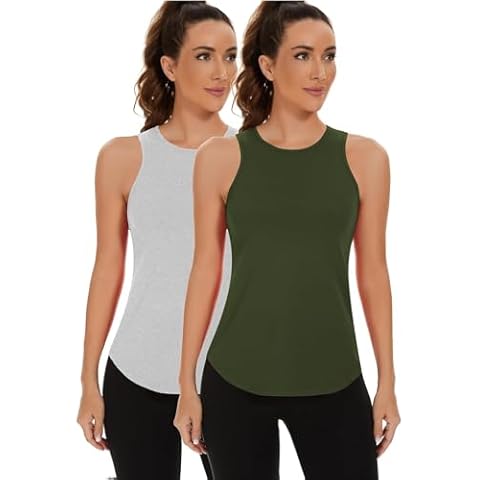 TAIPOVE Womens Workout Tank Tops Pima Cotton High Neck Muscle Shirt Mesh Back Running Yoga Gym Tops Multipack Black/Olive M Cover