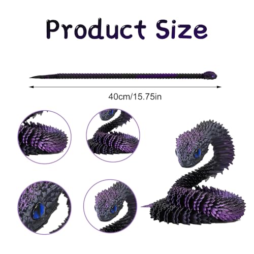XPJBKC 3D Gedruckte Schlange Spielzeug, 40 cm Flexible SchlangenFidget Toys, 3D Gedruckte Tiere Spielzeug, 3D Gedruckte Kunststoff Schlangen für Büro und Zuhause Dekorationen (Lila)