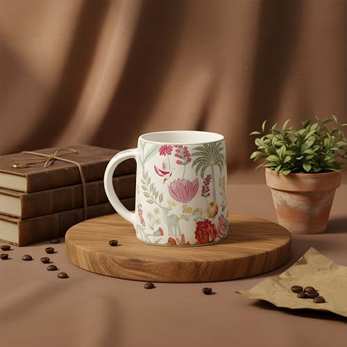 Image of Miah VintageBloom Ceramic Cup Set - Set of 6 | 10.16 cm x 6.85 cm x 8.89 cm | Handcrafted Coffee & Tea Mugs | Microwave & Dishwasher Safe | Timeless Classic Floral Design