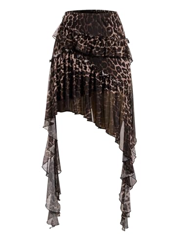 Verdusa Women's Flowy Asymmetrical Skirt Boho Ruffle Drop Waist Mini