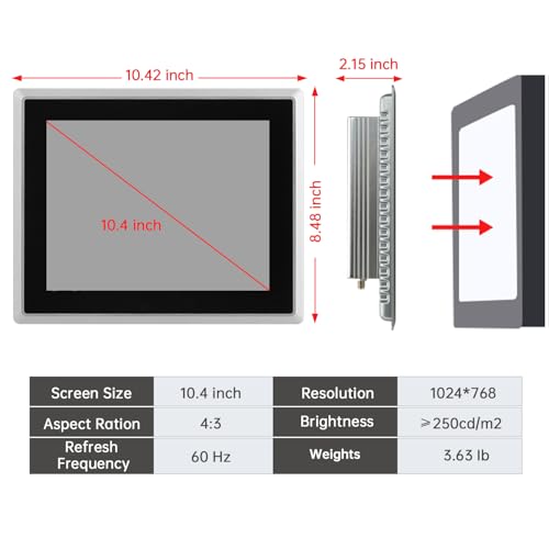 Image of 10.4-Inch Industrial Embedded Panel PC, Ratio 4:3 Multi-Touchscreen-Monitor,Industrial Touch Screen Panel Computer,WiFi & Built-in Speakers,IP65 Front,Win 10 I5 RAM 4G+128G SSD