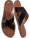 HARENCE Womens Flat Slides Sandals: Dressy Summer Slip On Flats Shoes Comfortable Open Toe Walking Beach Slide Sandal
