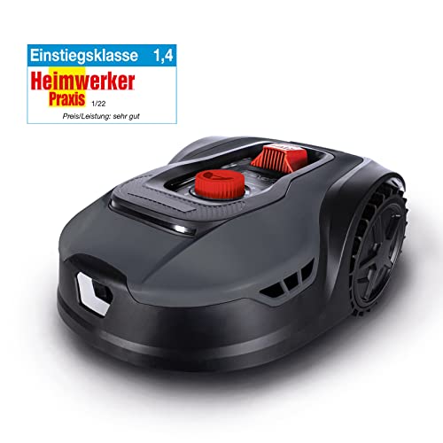 Foto von Practixx Mähroboter bis zu 500 qm² | 18cm Schnittbreite | 20-60 mm Schnitthöhe | Regensensor | Kantenmähen | Wireless | App-gesteuert | Digitale Anzeige | 35% Steigung | PX-RRM-500Wi Akku Rasenmäher
