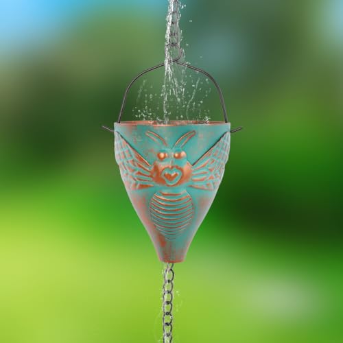 giole 10 FT Rain Chain for Outside, Rain Chain with 10 Bee Pattern Cups Adjustable Rain Catcher Chain for Gutters, Eaves, Drainage, Replacement for Downpout - Thumbnail 5