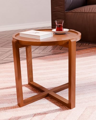 Image of Foldable Side Table for Living Room & Balcony - Portable Wooden C-Shaped End Table for Laptop, Coffee, & Snacks - Pre-Assembled Space Saving Furniture (Walnut Finish)