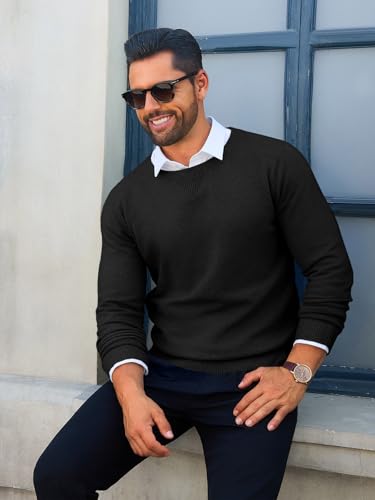 Runcati Mens Crewneck Sweaters Casual Knit Lightweight Dress Sweater Long Sleeve Slim Fit Fall Winter Pullover3