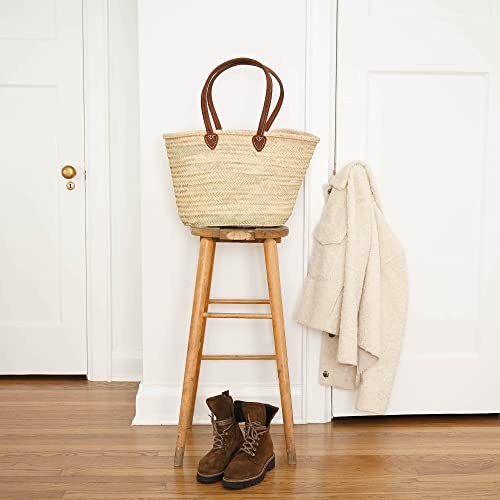 Bolsa de paja con asas de cuero estilo cesta miniatura 2