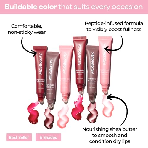 MCoBeauty Peptide Lip Treatment - Vanilla Brulee, Nude Beige - Tinted Plumping Balm Gloss - Hydrating Cream Oil Formula with Shea Butter & Peptides for Soft Plump Lips - Vegan & Cruelty Free