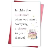 Gevinna Funny Middle Age Birthday Card for Men Women, Sarcastic Aging Joke Card for Parents Friends Family, Gag Gift for 40 50 60 70 Milestone Birthday, Carrying a Tissue in Your Sleeve