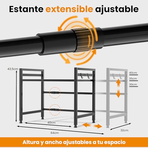 Miniatura 2 de Heldenwunder Estantería Microondas Estantes Cocina Acero 2 Niveles Mueble Microondas Horno Estanterias Almacenaje Organizador Estante Panadería Ajustable Instrucciones En Vídeo, Ganchos Negro