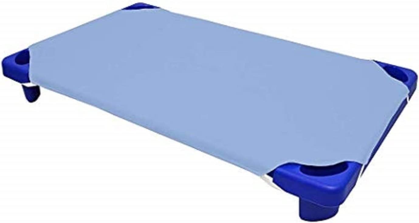 Spannbettlaken für Kleinkinderbett, Vorschule, Mattegröße 4, elastische Schlaufen, 100 % Baumwolle, weiche Babypflege-Bettlaken, 12 Stück, hellblau (55 cm B x 101 cm L)