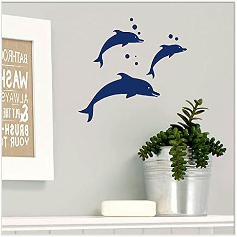 x3 Dolphin Wall Stickers Vinyl Transfers Art Decal Graphics [Dark-Blue] Removable Cheap Ocean Décor Modern Self Adhesive Sea Life Bathroom Wall Art from LaoGraphics® (Dark Blue) Cover