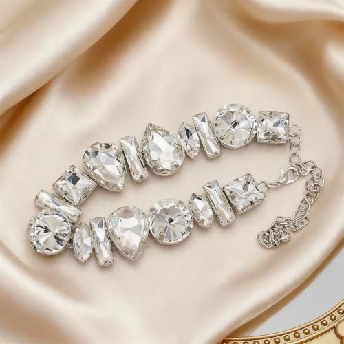 Hcrohihit Chunky Clear Crystal Choker Necklace for Women,Multi Shape Teardrop Round Square Cut Rhinestone Statement Collar Necklace Formal Wedding Prom Party Bib Costume Jewelry by Hcrohihit - Used condition - Image 3