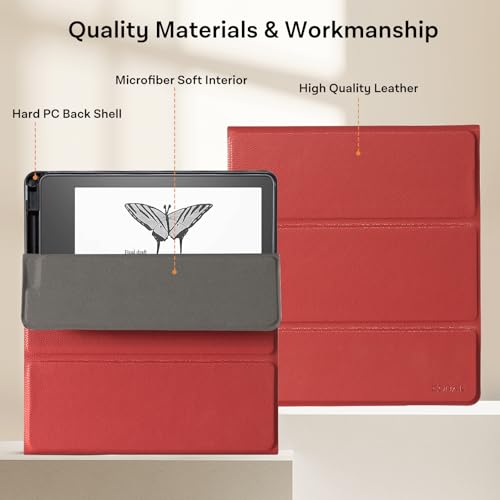 Image of CoBak Case for Tablet Reader - All New PU Leather Cover with Auto Sleep Wake Feature for Tablet Reader 10.2 inch 2022 & 2024 Released with Pen Holder (not Compatible with Remarkable), Lychee Red