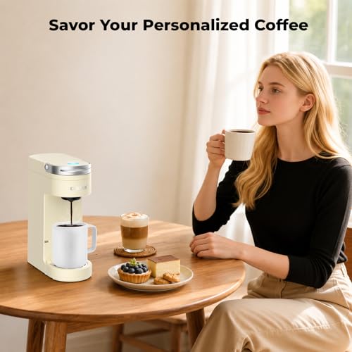 Image of CHULUX Compact Single Cup Coffee Maker for K Cup Pod, Auto Shut-Off, Cream