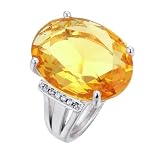 HALUKAKAH Bague pour Femme avec Citrine Naturelle D28,5 ct en Argent 925 Plaqué Platine,Sertie Griffes Diamant de Laboratoire en Ovale Vintage,pour Fiançaille,Mariage,Anniversaire,Taille Ajustable
