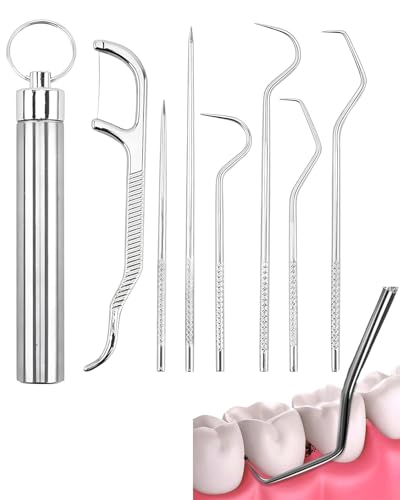FUGLUS 7 Piezas Kit de Dentista Para Eliminar el Sarro,limpieza dental,Dental Cuidado Kit con estuche, Diente Relleno Reparación Juego Acero Inoxidable Para Hombres, Mujeres, Niños y Mascota