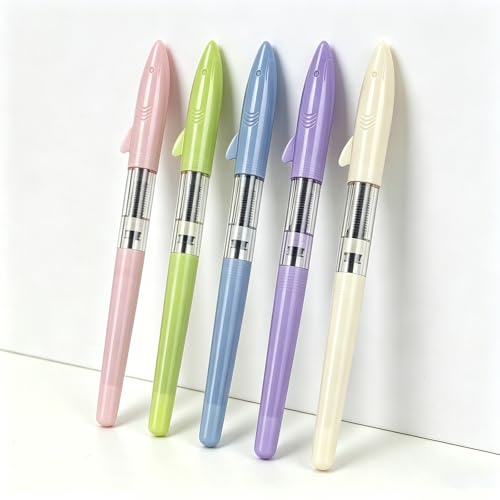 Jinhao Shark Fountain Pen Set, 5 Macaron Resin Pens, Fine Nib, Converters