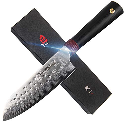 Tuo Santoku Knife, 5.5” Japanese High Carbon Damascus Stainless Steel Blade, Dishwasher Safe, Black Fiberglass Handle, Asian Kitchen Knife For Home And Restaurant, Includes Gift Box #TOP18