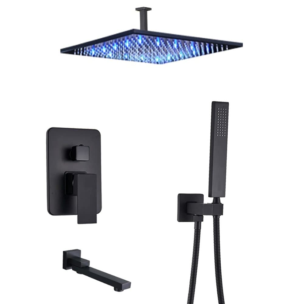 Robinet de salle de bain noir mat avec mitigeur encastré de plafond