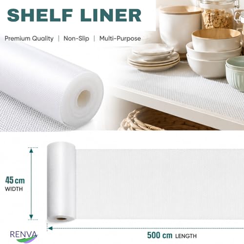 Image of Renva EVA Food Grade Kitchen Drawer mat Anti-Slip Shelf,Washable Liner Sheet for Fridge, Cabinet, Cupboard, Drawers, Wardrobe Place Mats (Transperant, 45 * 500 CM)