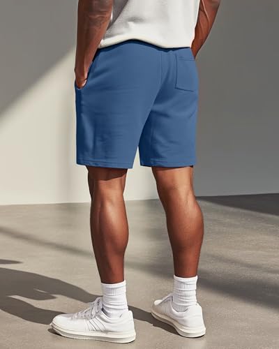 Zengjo Mens Sweat Shorts with Pockets, Cotton Knit Lounge Jogger Athletic Short Pants 9" Inch Inseam Drawstring Elastic Waist3