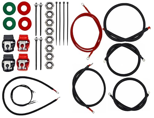 Meiclics 2298-90 Battery Cable Kit Compatible with 1999-2003 Ford Superduty F250 F350 Excursion 7.3L Power Stroke Diesel Engine 2/0 Wire with 90 Degree Bend Atstarter 2C3Z14300CA