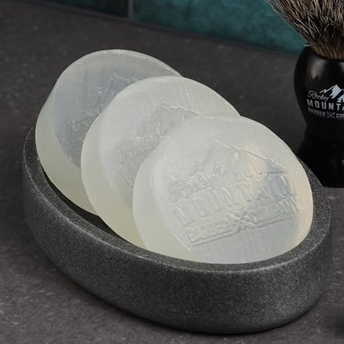 Image of Shaving Soap Pucks for Men - 3 Pack - Traditional Wet Shave Glycerin-Based Shave Soap Bars - Made in USA For Use with Shaving Brush and Bowl - Glacial Spring Scent by Rocky Mountain Barber Company