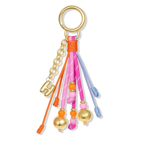 KissYan Initial Bag Charm for Women, Rope Purse Charms, Pink, Letter H
