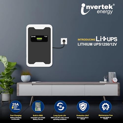 Image of Li+ UPS 1250 | 2-in-1 Inbuilt Lithium Battery & Pure Sine Wave UPS | 1050VA /12V | 1280Wh LiFePO4 | Wall Mount | Fast Charging | Zero Maintenance | 5-Years Warranty on Battery
