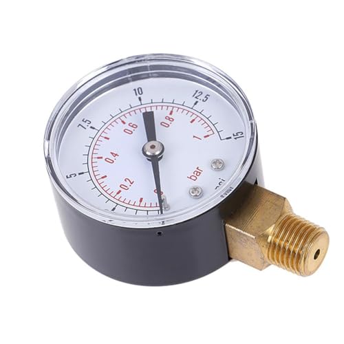 EasyByMall Manomètre pour carburant et eau, 0-15 PSI 0-1 bar, cadran 50 mm, connexion inférieure 1/4 BSPT, construction en laiton pour air, huile, gaz
