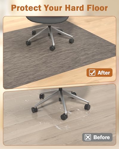 Blvornl Office Chair Mat for Hardwood Floor, 35.4\"*47.2\" Desk Computer Chair Mat for Hard Wood, Large Anti-Slip Hard Floor Protector Rolling Chair Mat, PVC Mat Desk Rug for Office and Dark Brown