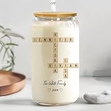 Drawelry Name Cocktailgläser Personalisiert mit Geburtst Blumen Trinkglas Bambus Deckel Strohhalm Glasbecher 480ml Wasser Gläser für Familie Freund Mama Freundin Muttertag Geburtstag Geschenke (A9)