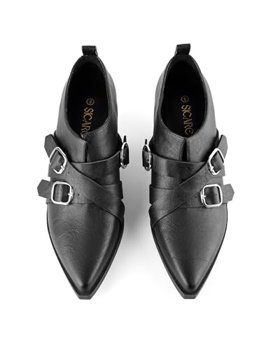 Chunky Heel Penny Loafers for Women Closed Pointed Toe Block Heels Cross Buckle Strap Slip On Classic Vintage Pumps Dress Shoes Elegant for Work Office Party Daily Wear3