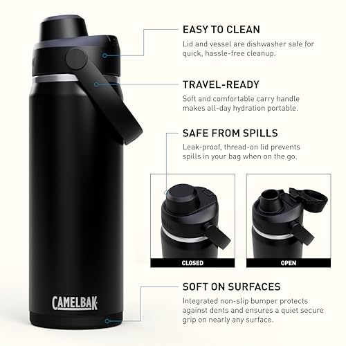 Image of CamelBak Thrive Chug Insulated Stainless Steel Water Bottle, Cold Retention with High Flow Lid for Everyday Hydration and Active Use, 20oz, Black