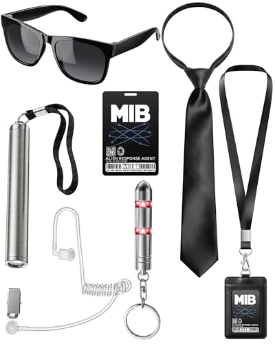 Lizgoxd Secret Agent Costume Secret Service Props Black Spy Costume Accessories for Halloween Men Women