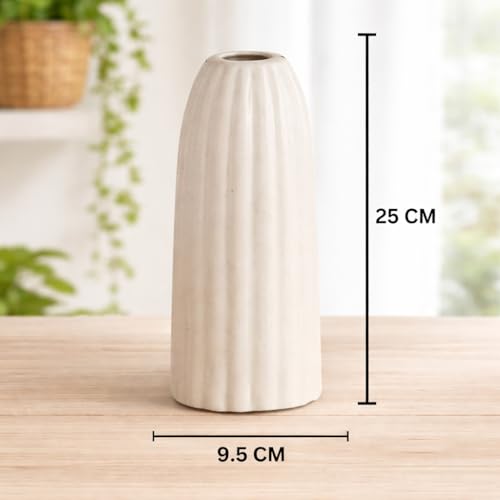 Image of Ceramic Vase for Home Decor, Off White Flower Vase for Living Room, Nordic Decorative Vase for Pampas Grass, Dry Flowers & Table Decor (Fluted Cylinder)