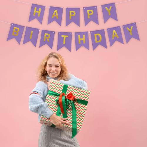 Image of ZHENGYE Happy Birthday Banner Purple Birthday Decoration Sign Birthday Party Decorations Supplies