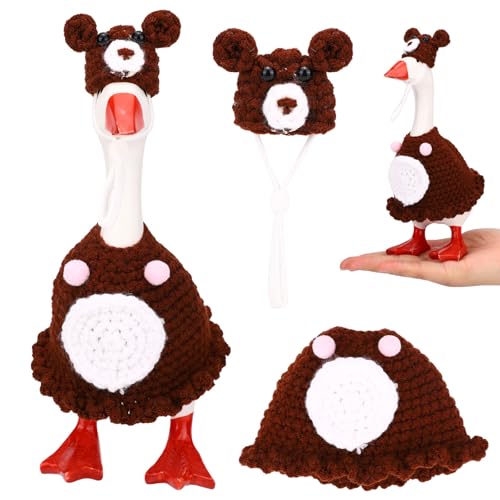 Sinbana 7in/17.78cm Desk Goose Bear Outfit, Include Crocheted Hat and Clothes for Cute and Fun Desk Goose Crochet Outfits (Brown & White)