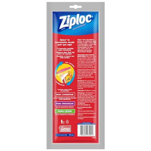 Ziploc Saco Hermético Organizador de Geladeira para Alimentos, Tamanho Grande 26,8 cm x 27,3 cm, com